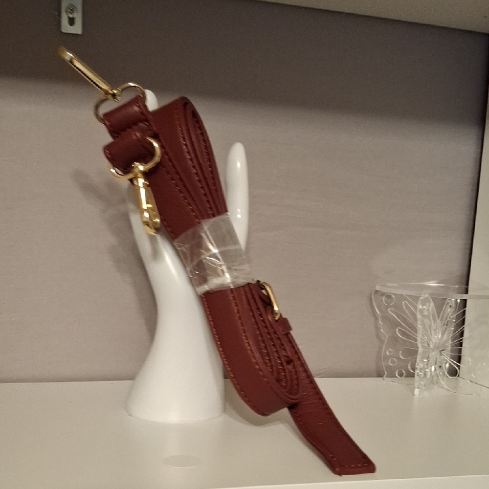 Brown Faux Leather Strap with Gold Hardware New